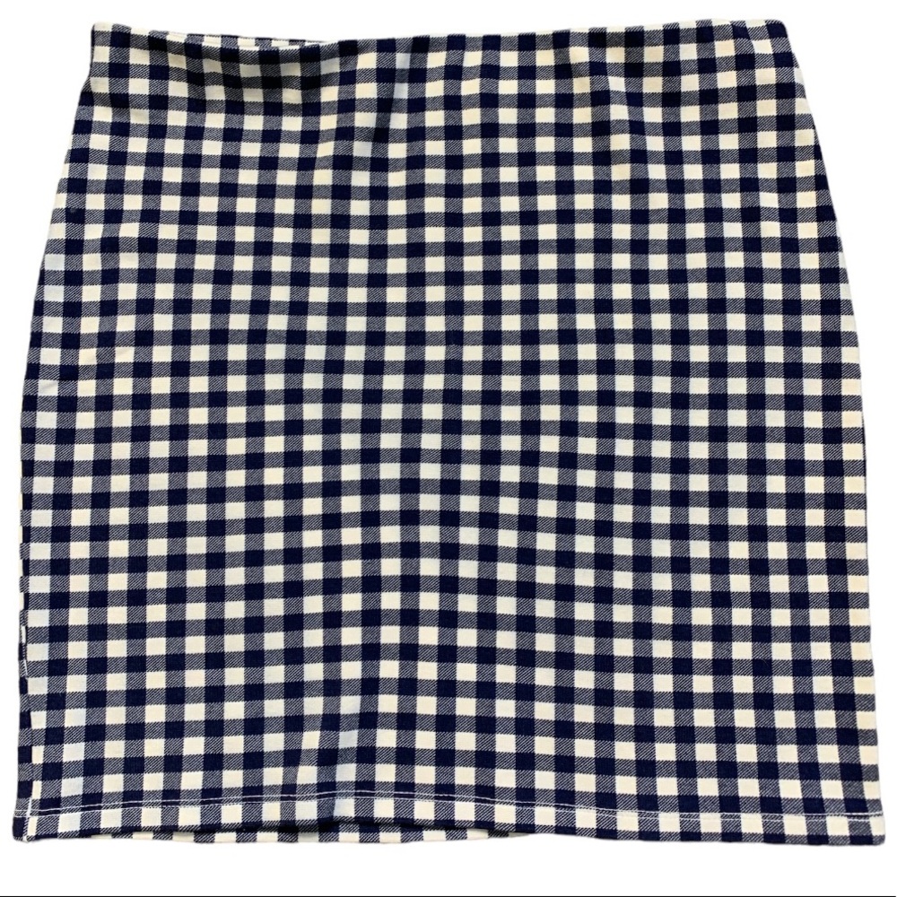 H&M Divided Blue Gingham Plaid Elastic Waist Tube Mini Skirt Medium M